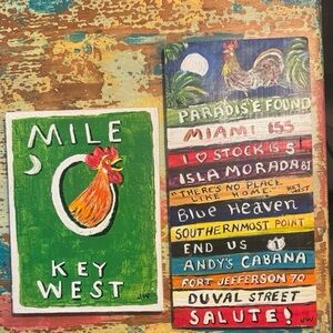 Key West Mile 0 Rooster painting, original acrylic, Blue Heaven, Jesse Wagner